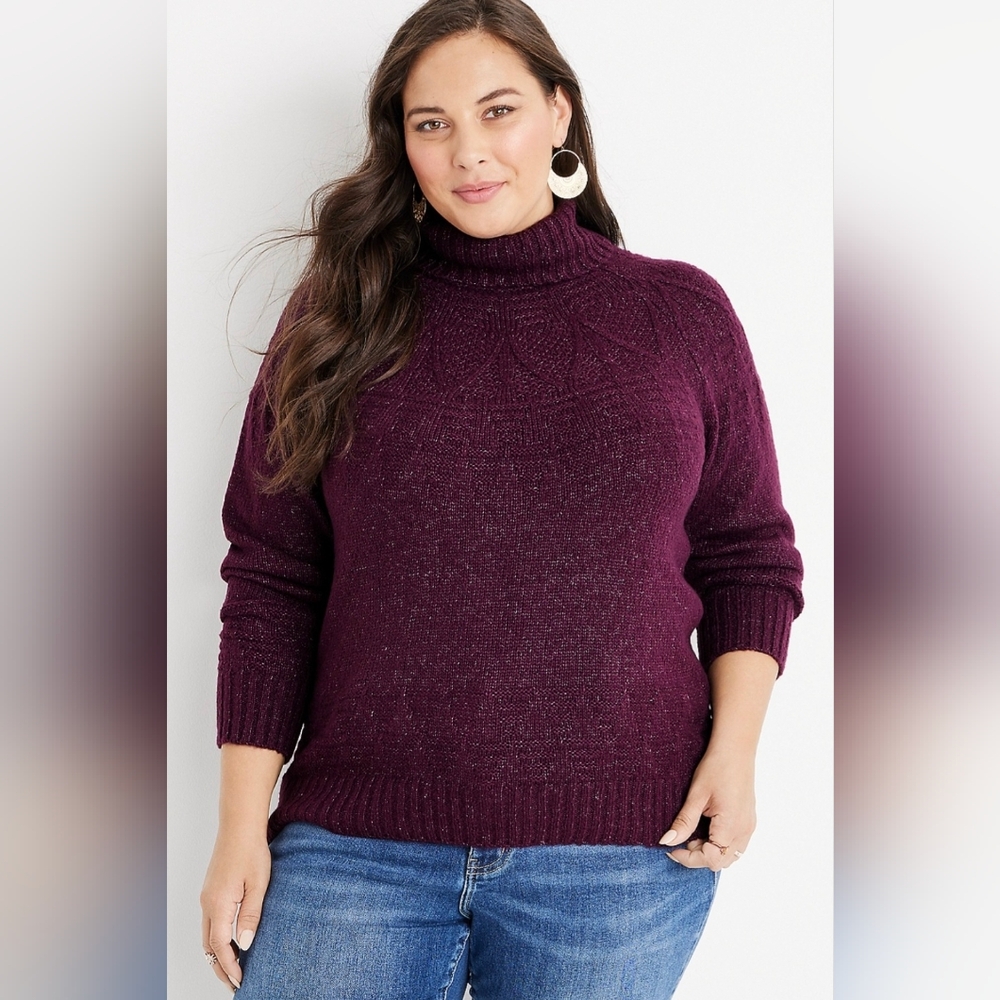 NWT Maurices Purple Turtle Neck Long Sleeve Sparkly Knit Sweater